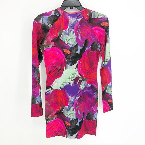 CHRISTOPHER KANE Bodycon Mini Dress Large Pink Abstract Long Sleeve Stretch NWOT - Picture 6 of 10